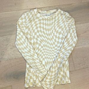 Cream and white checkered long sleeve shirt